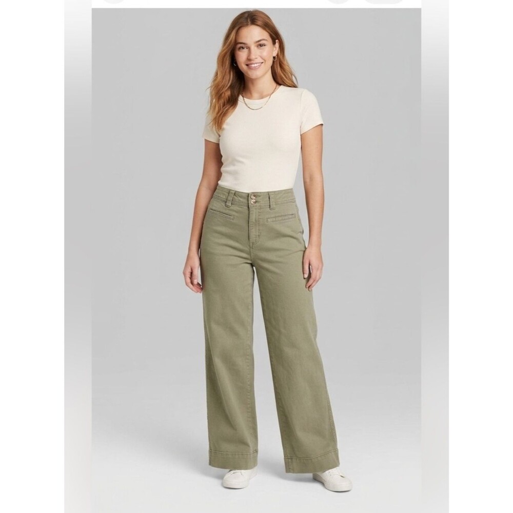 A New Day women’s wide leg pants olive green size 4 casual comfy